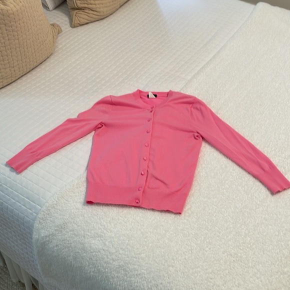 J. Crew XS Cotton Mix Jackie Cardigan Sweater #29350 Flamingo Neon Barbie Pink - Picture 4 of 7